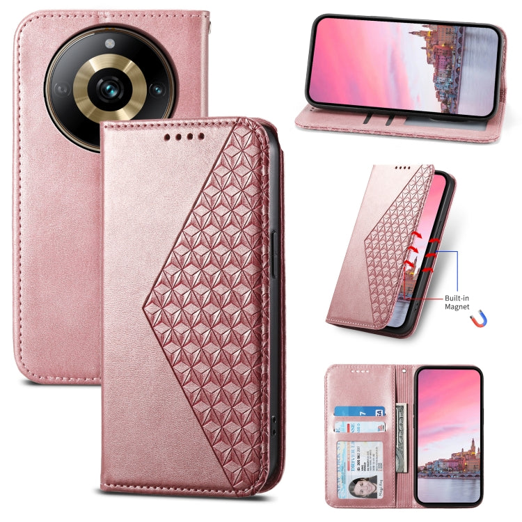 Cubic Grid Calf Texture Magnetic Leather Phone Case, For Realme 11 Pro