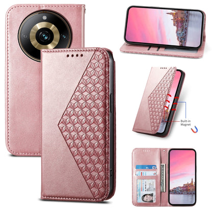 Cubic Grid Calf Texture Magnetic Leather Phone Case, For Realme 11 Pro