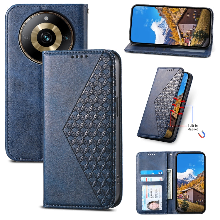 Cubic Grid Calf Texture Magnetic Leather Phone Case, For Realme 11 Pro