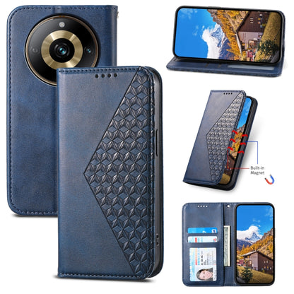 Cubic Grid Calf Texture Magnetic Leather Phone Case, For Realme 11 Pro