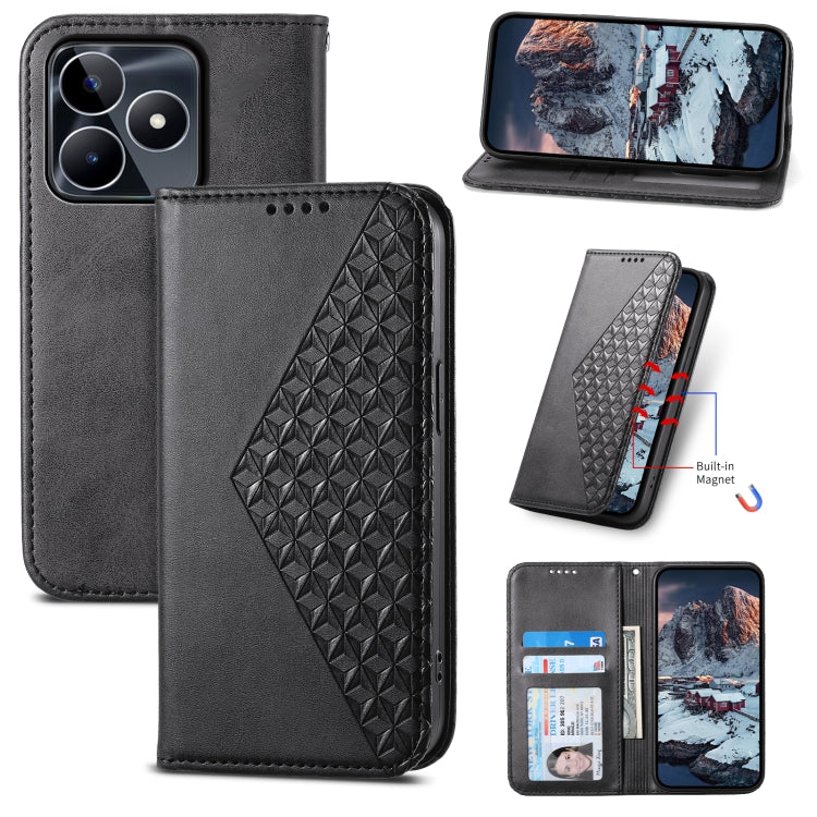 Cubic Grid Calf Texture Magnetic Leather Phone Case, For Realme C100 4G, For Realme 16 5G, For Realme C85 5G / Realme 15x 5G, For Realme C85 Pro 4G, For Realme 14 Pro+, For Realme 14 Pro, For Realme C75 / Realme 14x, For Realme 13+                     ...