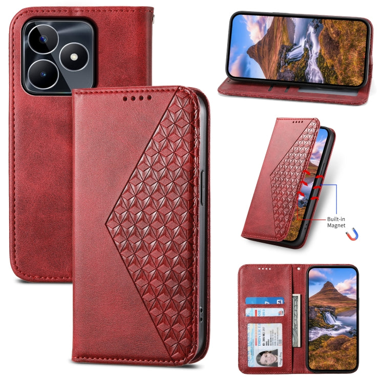 Cubic Grid Calf Texture Magnetic Leather Phone Case, For Realme C100 4G, For Realme 16 5G, For Realme C85 5G / Realme 15x 5G, For Realme C85 Pro 4G, For Realme 14 Pro+, For Realme 14 Pro, For Realme C75 / Realme 14x, For Realme 13+                     ...