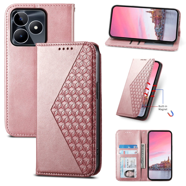 Cubic Grid Calf Texture Magnetic Leather Phone Case, For Realme C100 4G, For Realme 16 5G, For Realme C85 5G / Realme 15x 5G, For Realme C85 Pro 4G, For Realme 14 Pro+, For Realme 14 Pro, For Realme C75 / Realme 14x, For Realme 13+                     ...