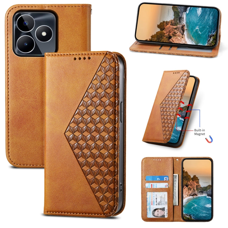 Cubic Grid Calf Texture Magnetic Leather Phone Case, For Realme C100 4G, For Realme 16 5G, For Realme C85 5G / Realme 15x 5G, For Realme C85 Pro 4G, For Realme 14 Pro+, For Realme 14 Pro, For Realme C75 / Realme 14x, For Realme 13+                     ...