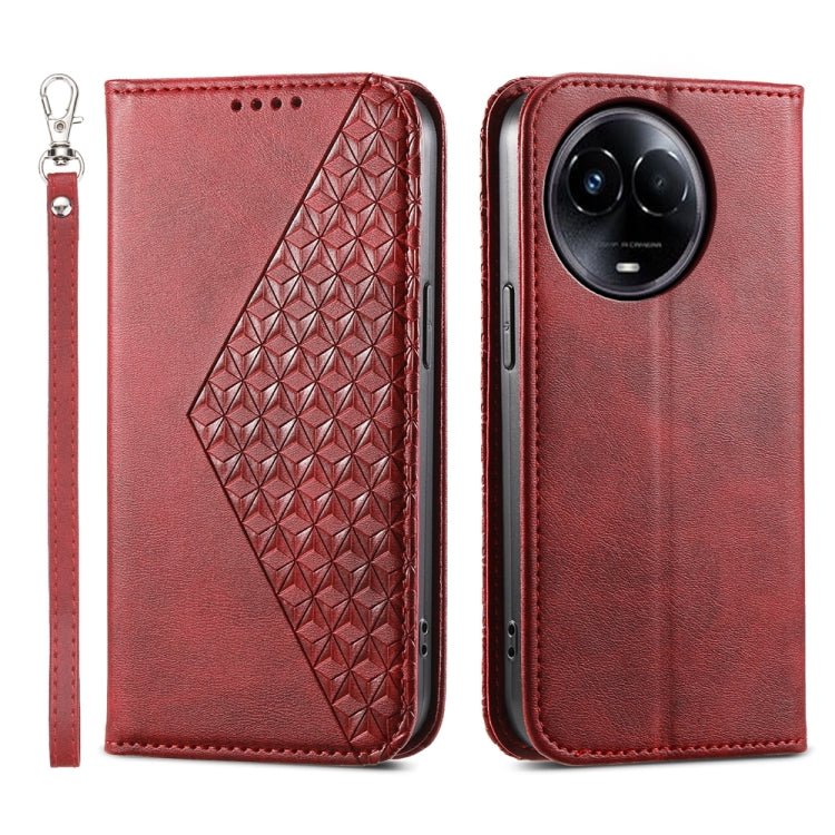 Cubic Grid Calf Texture Magnetic Leather Phone Case, For Realme C100 4G, For Realme 16 5G, For Realme C85 5G / Realme 15x 5G, For Realme C85 Pro 4G, For Realme 14 Pro+, For Realme 14 Pro, For Realme C75 / Realme 14x, For Realme 13+                     ...