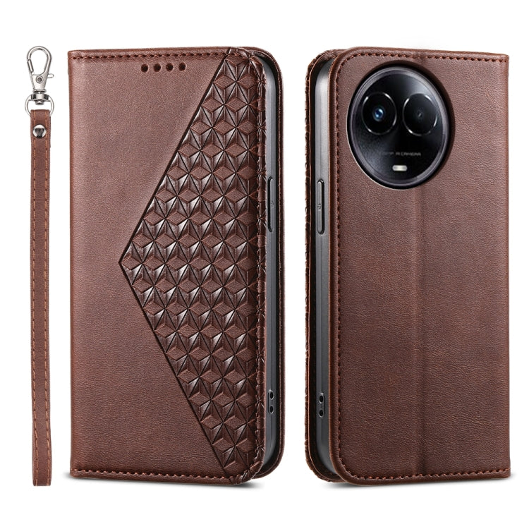 Cubic Grid Calf Texture Magnetic Leather Phone Case, For Realme C100 4G, For Realme 16 5G, For Realme C85 5G / Realme 15x 5G, For Realme C85 Pro 4G, For Realme 14 Pro+, For Realme 14 Pro, For Realme C75 / Realme 14x, For Realme 13+                     ...