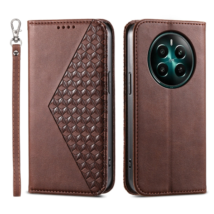 Cubic Grid Calf Texture Magnetic Leather Phone Case, For Realme C100 4G, For Realme 16 5G, For Realme C85 5G / Realme 15x 5G, For Realme C85 Pro 4G, For Realme 14 Pro+, For Realme 14 Pro, For Realme C75 / Realme 14x, For Realme 13+                     ...