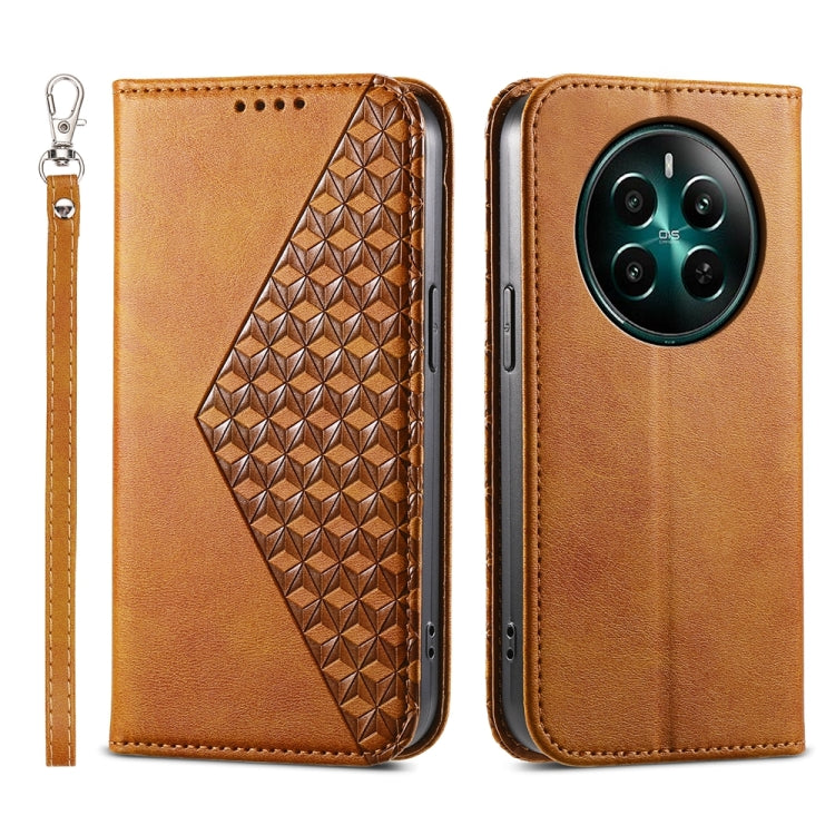 Cubic Grid Calf Texture Magnetic Leather Phone Case, For Realme C100 4G, For Realme 16 5G, For Realme C85 5G / Realme 15x 5G, For Realme C85 Pro 4G, For Realme 14 Pro+, For Realme 14 Pro, For Realme C75 / Realme 14x, For Realme 13+                     ...