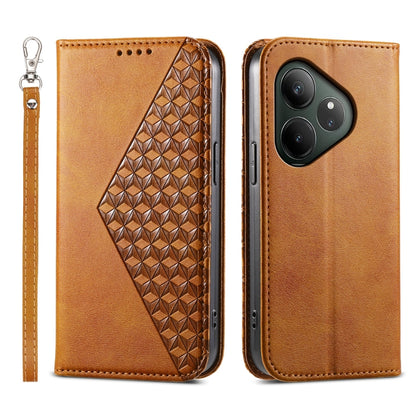 Cubic Grid Calf Texture Magnetic Leather Phone Case, For Realme C100 4G, For Realme 16 5G, For Realme C85 5G / Realme 15x 5G, For Realme C85 Pro 4G, For Realme 14 Pro+, For Realme 14 Pro, For Realme C75 / Realme 14x, For Realme 13+                     ...