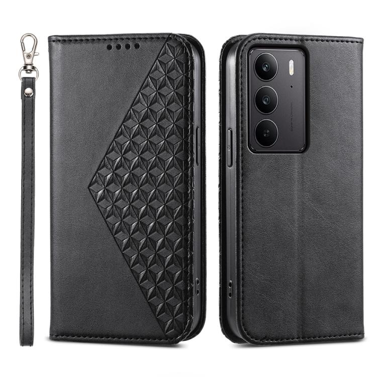Cubic Grid Calf Texture Magnetic Leather Phone Case, For Realme C100 4G, For Realme 16 5G, For Realme C85 5G / Realme 15x 5G, For Realme C85 Pro 4G, For Realme 14 Pro+, For Realme 14 Pro, For Realme C75 / Realme 14x, For Realme 13+                     ...