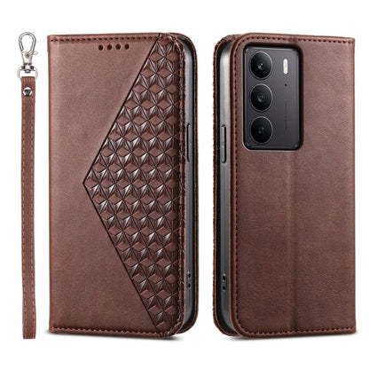 Cubic Grid Calf Texture Magnetic Leather Phone Case, For Realme C100 4G, For Realme 16 5G, For Realme C85 5G / Realme 15x 5G, For Realme C85 Pro 4G, For Realme 14 Pro+, For Realme 14 Pro, For Realme C75 / Realme 14x, For Realme 13+                     ...
