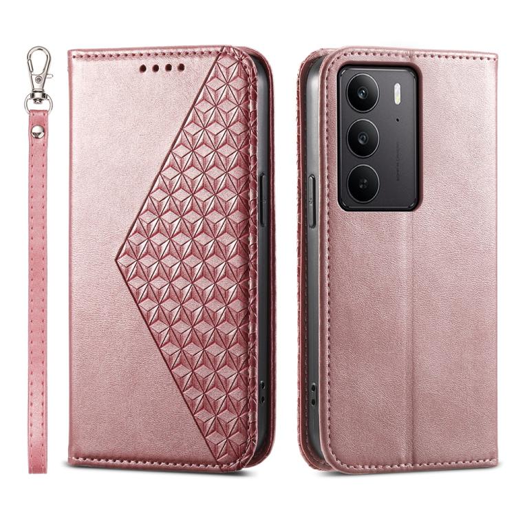Cubic Grid Calf Texture Magnetic Leather Phone Case, For Realme C100 4G, For Realme 16 5G, For Realme C85 5G / Realme 15x 5G, For Realme C85 Pro 4G, For Realme 14 Pro+, For Realme 14 Pro, For Realme C75 / Realme 14x, For Realme 13+                     ...