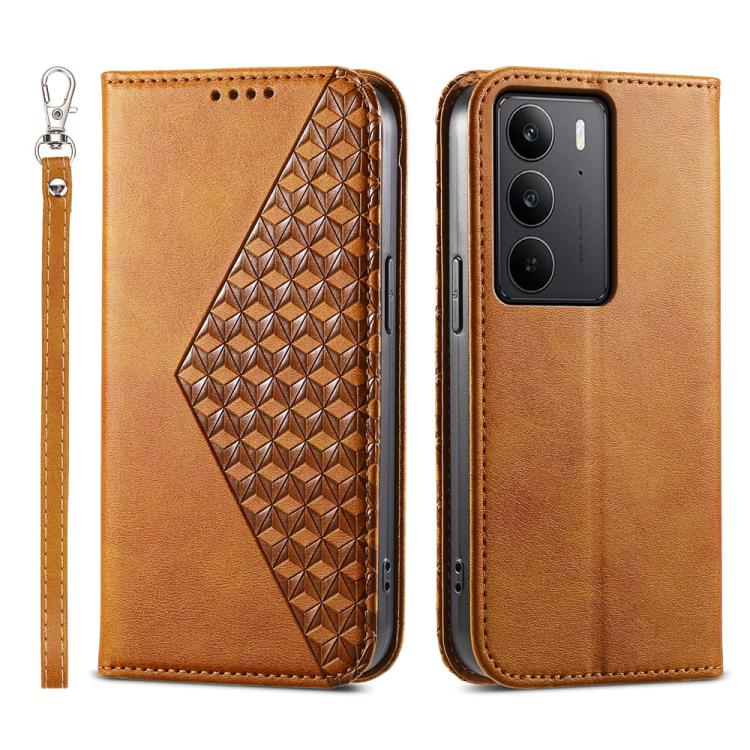 Cubic Grid Calf Texture Magnetic Leather Phone Case, For Realme C100 4G, For Realme 16 5G, For Realme C85 5G / Realme 15x 5G, For Realme C85 Pro 4G, For Realme 14 Pro+, For Realme 14 Pro, For Realme C75 / Realme 14x, For Realme 13+                     ...