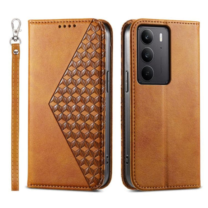 Cubic Grid Calf Texture Magnetic Leather Phone Case, For Realme C100 4G, For Realme 16 5G, For Realme C85 5G / Realme 15x 5G, For Realme C85 Pro 4G, For Realme 14 Pro+, For Realme 14 Pro, For Realme C75 / Realme 14x, For Realme 13+                     ...