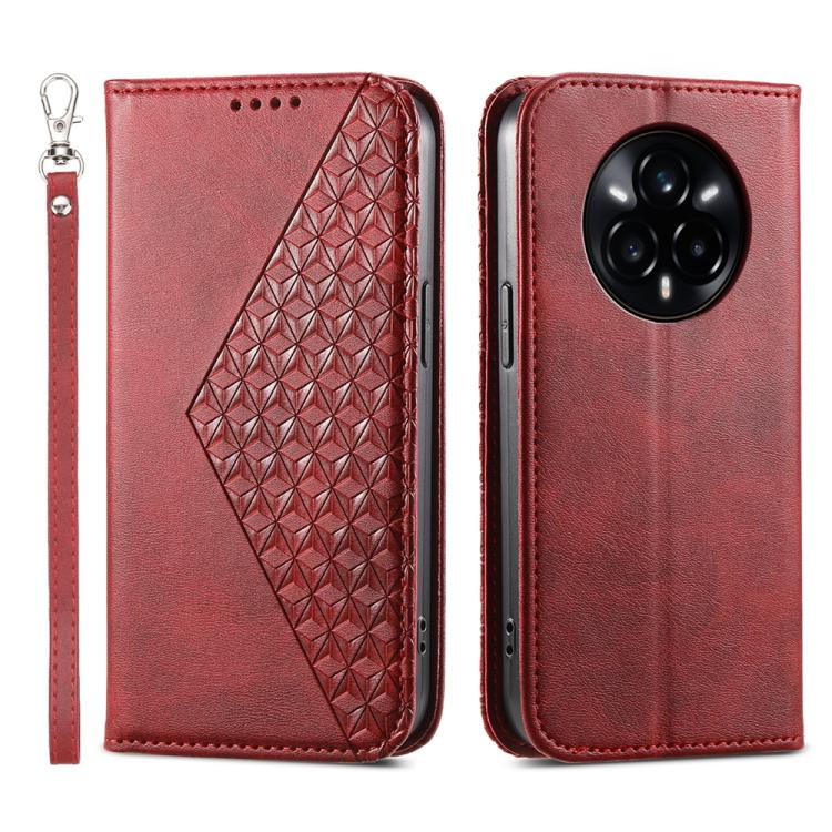 Cubic Grid Calf Texture Magnetic Leather Phone Case, For Realme C100 4G, For Realme 16 5G, For Realme C85 5G / Realme 15x 5G, For Realme C85 Pro 4G, For Realme 14 Pro+, For Realme 14 Pro, For Realme C75 / Realme 14x, For Realme 13+                     ...