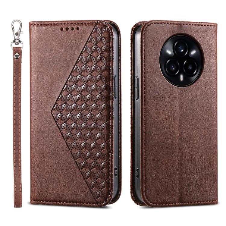 Cubic Grid Calf Texture Magnetic Leather Phone Case, For Realme C100 4G, For Realme 16 5G, For Realme C85 5G / Realme 15x 5G, For Realme C85 Pro 4G, For Realme 14 Pro+, For Realme 14 Pro, For Realme C75 / Realme 14x, For Realme 13+                     ...