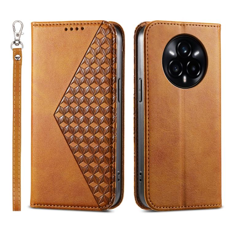 Cubic Grid Calf Texture Magnetic Leather Phone Case, For Realme C100 4G, For Realme 16 5G, For Realme C85 5G / Realme 15x 5G, For Realme C85 Pro 4G, For Realme 14 Pro+, For Realme 14 Pro, For Realme C75 / Realme 14x, For Realme 13+                     ...