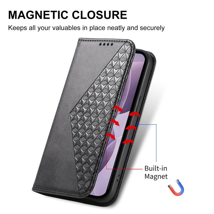 Cubic Grid Calf Texture Magnetic Leather Phone Case, For Realme C100 4G, For Realme 16 5G, For Realme C85 5G / Realme 15x 5G, For Realme C85 Pro 4G, For Realme 14 Pro+, For Realme 14 Pro, For Realme C75 / Realme 14x, For Realme 13+                     ...