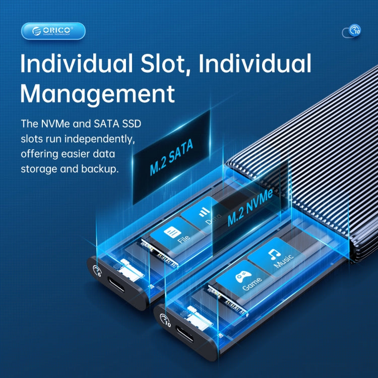 ORICO AM2C3-2SN Dual-bay M.2 NVME + SATA SSD Enclosure, AM2C3-2SN