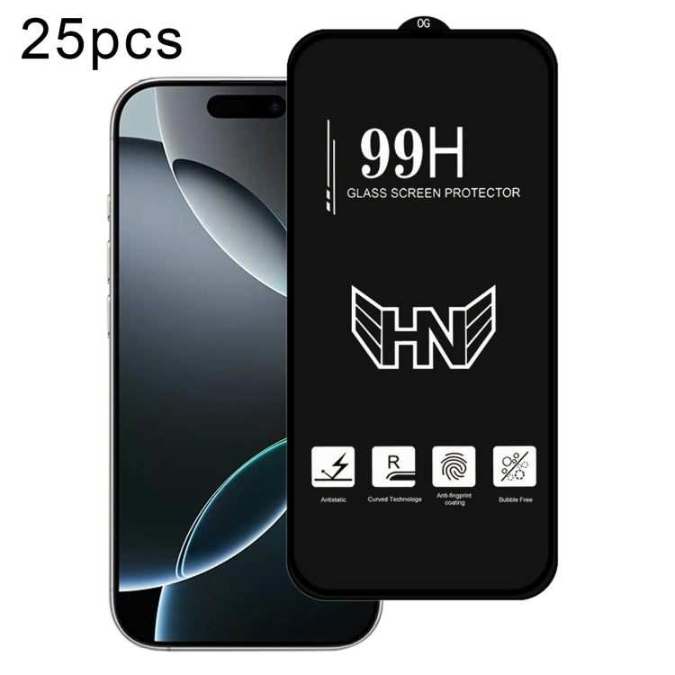 25pcs High Aluminum Large Arc Full Screen Tempered Glass Film, For iPhone 17 Pro Max, For iPhone 17 Pro, For iPhone 17, For iPhone Air, For iPhone 16 Pro Max, For iPhone 16 Pro, For iPhone 16 Plus, For iPhone 16, For iPhone 15 Pro Max, For iPhone 15 Pr...