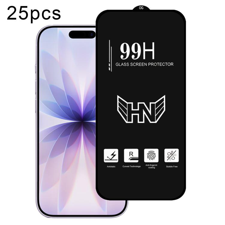 25pcs High Aluminum Large Arc Full Screen Tempered Glass Film, For iPhone 17 Pro Max, For iPhone 17 Pro, For iPhone 17, For iPhone Air, For iPhone 16 Pro Max, For iPhone 16 Pro, For iPhone 16 Plus, For iPhone 16, For iPhone 15 Pro Max, For iPhone 15 Pr...