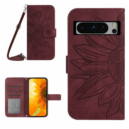 Skin Feel Sun Flower Embossed Flip Leather Phone Case with Lanyard, For Google Pixel 11 Pro XL, For Google Pixel 11 Pro / 11, For Google Pixel 10a, For Google Pixel 9a, For Google Pixel 9 Pro XL, For Google Pixel 9 Pro, For Google Pixel 9              ...