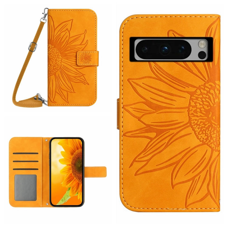 Skin Feel Sun Flower Embossed Flip Leather Phone Case with Lanyard, For Google Pixel 11 Pro XL, For Google Pixel 11 Pro / 11, For Google Pixel 10a, For Google Pixel 9a, For Google Pixel 9 Pro XL, For Google Pixel 9 Pro, For Google Pixel 9              ...