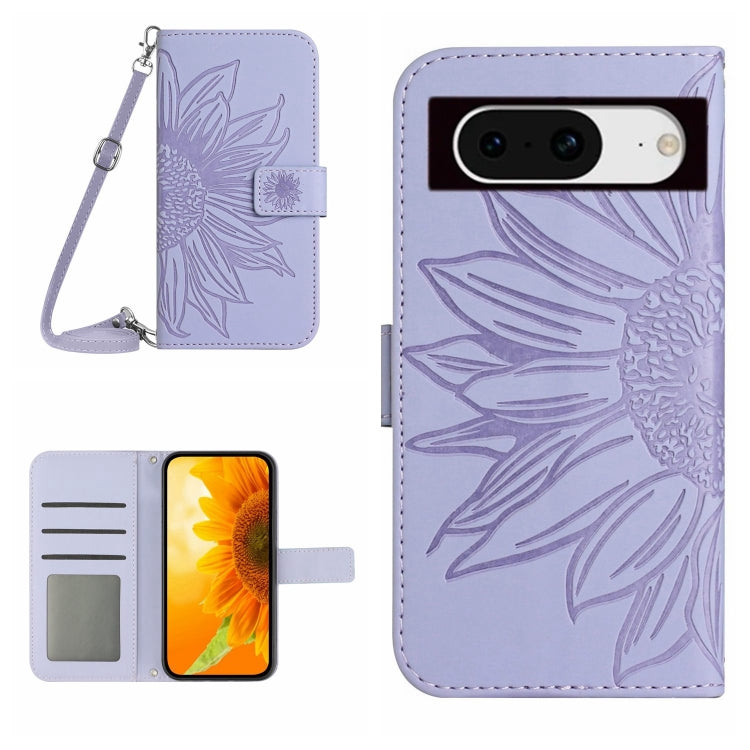 Skin Feel Sun Flower Embossed Flip Leather Phone Case with Lanyard, For Google Pixel 8