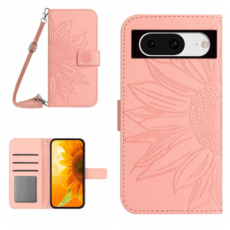Skin Feel Sun Flower Embossed Flip Leather Phone Case with Lanyard, For Google Pixel 8