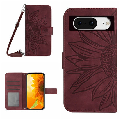 Skin Feel Sun Flower Embossed Flip Leather Phone Case with Lanyard, For Google Pixel 8
