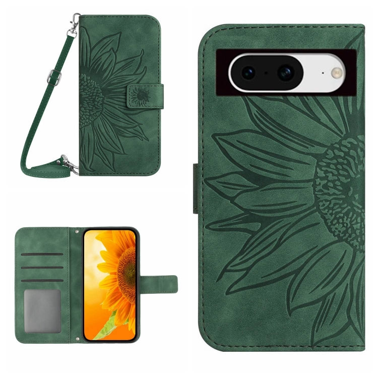 Skin Feel Sun Flower Embossed Flip Leather Phone Case with Lanyard, For Google Pixel 8