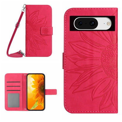 Skin Feel Sun Flower Embossed Flip Leather Phone Case with Lanyard, For Google Pixel 8