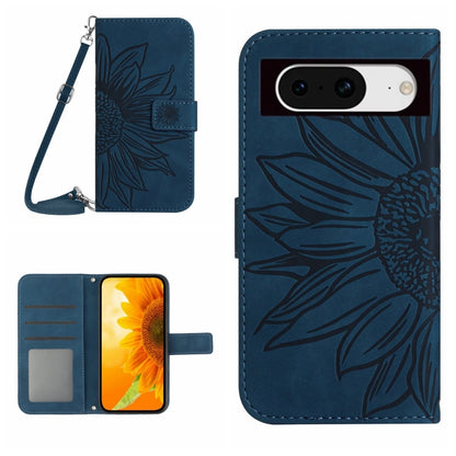 Skin Feel Sun Flower Embossed Flip Leather Phone Case with Lanyard, For Google Pixel 8