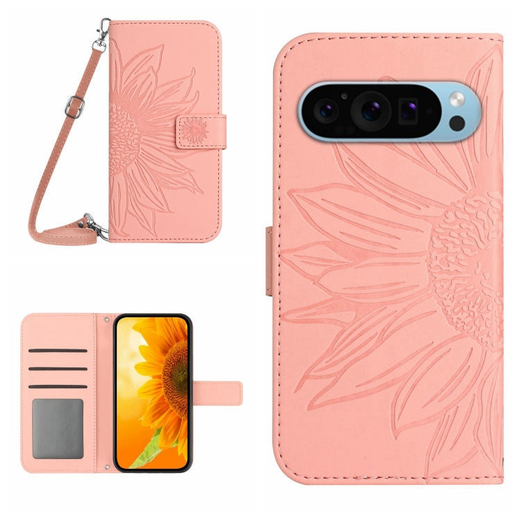 Skin Feel Sun Flower Embossed Flip Leather Phone Case with Lanyard, For Google Pixel 11 Pro XL, For Google Pixel 11 Pro / 11, For Google Pixel 10a, For Google Pixel 9a, For Google Pixel 9 Pro XL, For Google Pixel 9 Pro, For Google Pixel 9              ...