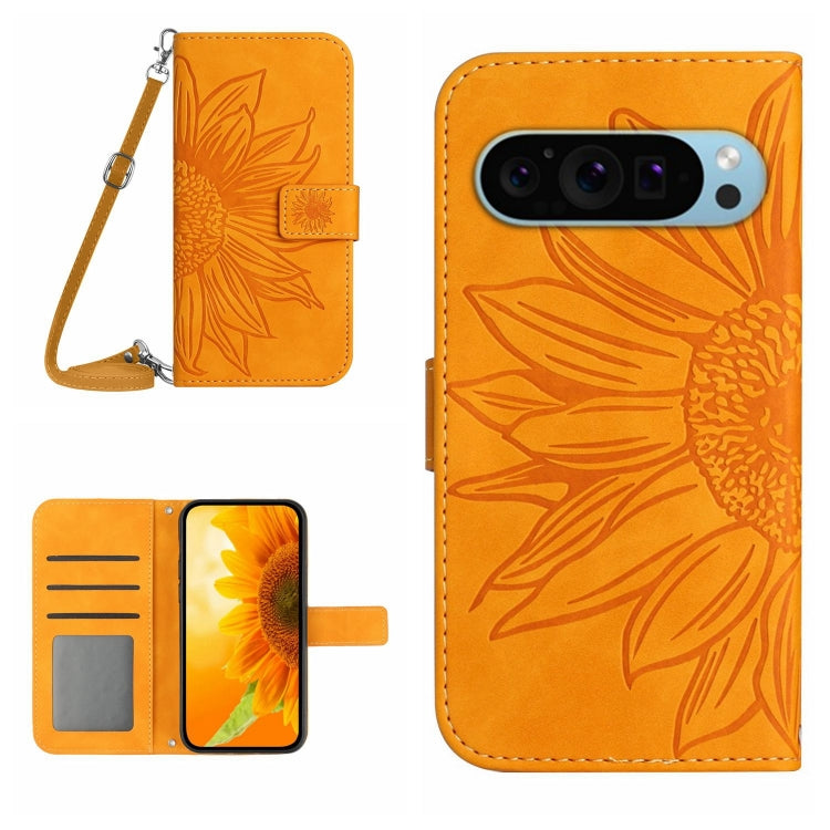 Skin Feel Sun Flower Embossed Flip Leather Phone Case with Lanyard, For Google Pixel 11 Pro XL, For Google Pixel 11 Pro / 11, For Google Pixel 10a, For Google Pixel 9a, For Google Pixel 9 Pro XL, For Google Pixel 9 Pro, For Google Pixel 9              ...