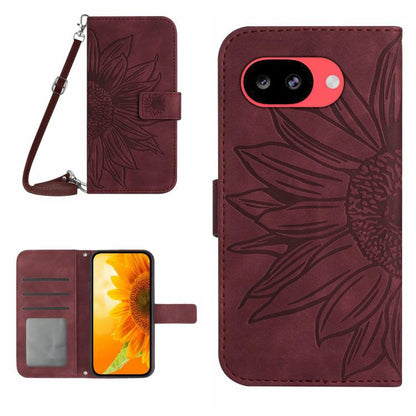 Skin Feel Sun Flower Embossed Flip Leather Phone Case with Lanyard, For Google Pixel 11 Pro XL, For Google Pixel 11 Pro / 11, For Google Pixel 10a, For Google Pixel 9a, For Google Pixel 9 Pro XL, For Google Pixel 9 Pro, For Google Pixel 9              ...