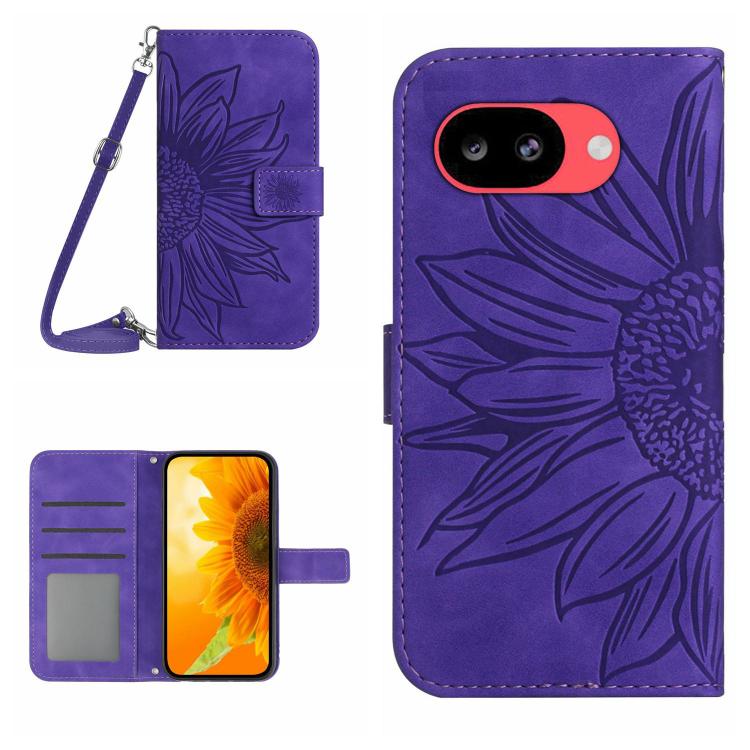 Skin Feel Sun Flower Embossed Flip Leather Phone Case with Lanyard, For Google Pixel 11 Pro XL, For Google Pixel 11 Pro / 11, For Google Pixel 10a, For Google Pixel 9a, For Google Pixel 9 Pro XL, For Google Pixel 9 Pro, For Google Pixel 9              ...