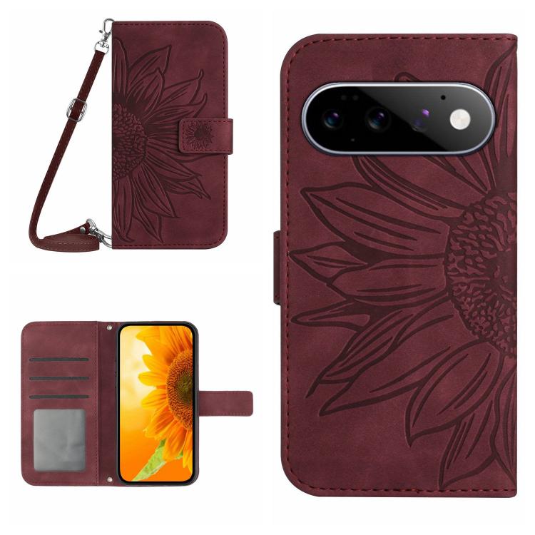 Skin Feel Sun Flower Embossed Flip Leather Phone Case with Lanyard, For Google Pixel 11 Pro XL, For Google Pixel 11 Pro / 11, For Google Pixel 10a, For Google Pixel 9a, For Google Pixel 9 Pro XL, For Google Pixel 9 Pro, For Google Pixel 9              ...