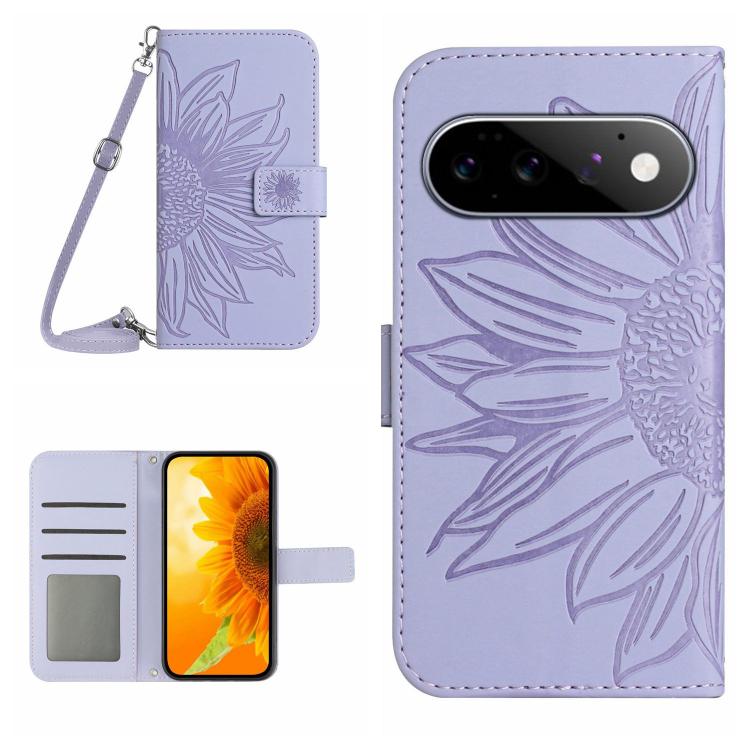 Skin Feel Sun Flower Embossed Flip Leather Phone Case with Lanyard, For Google Pixel 11 Pro XL, For Google Pixel 11 Pro / 11, For Google Pixel 10a, For Google Pixel 9a, For Google Pixel 9 Pro XL, For Google Pixel 9 Pro, For Google Pixel 9              ...