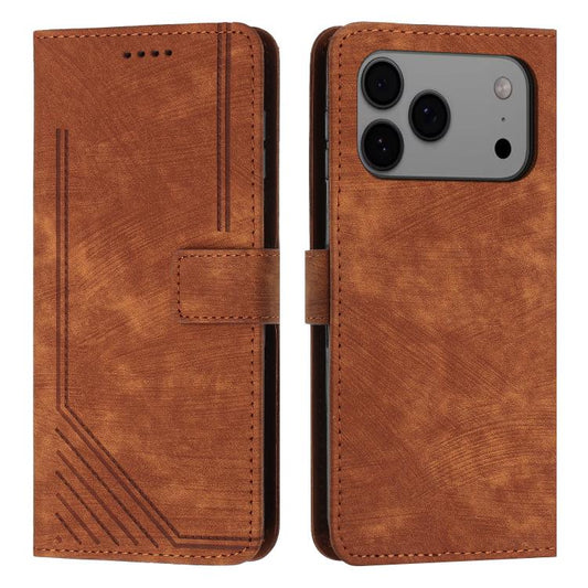 Skin Feel Stripe Pattern Leather Phone Case with Lanyard