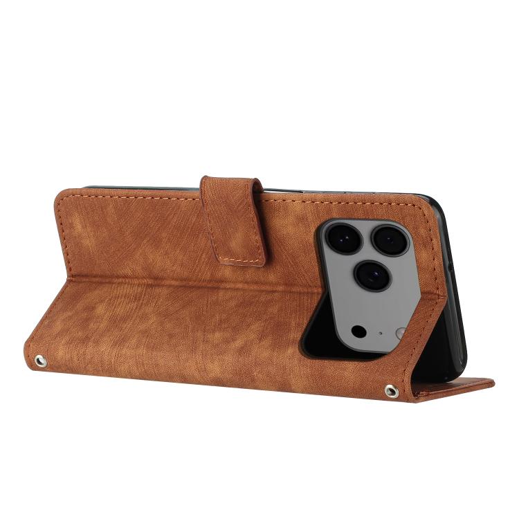 Skin Feel Stripe Pattern Leather Phone Case with Lanyard