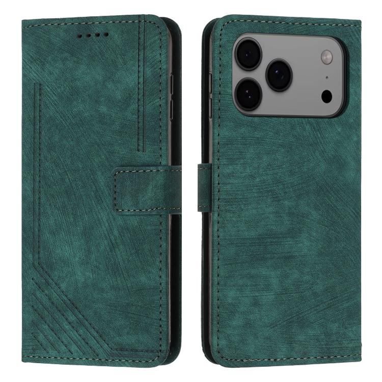 Skin Feel Stripe Pattern Leather Phone Case with Lanyard