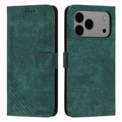 Skin Feel Stripe Pattern Leather Phone Case with Lanyard