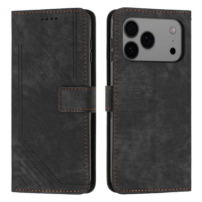 Skin Feel Stripe Pattern Leather Phone Case with Lanyard