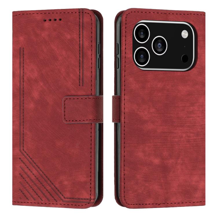 Skin Feel Stripe Pattern Leather Phone Case with Lanyard, For iPhone 18 Pro / 17 Pro, For iPhone 18 Pro Max / 17 Pro Max, For iPhone 17, For iPhone 17 Air, For iPhone 15 Pro Max, For iPhone 15 Pro, For iPhone 15 Plus, For iPhone 15