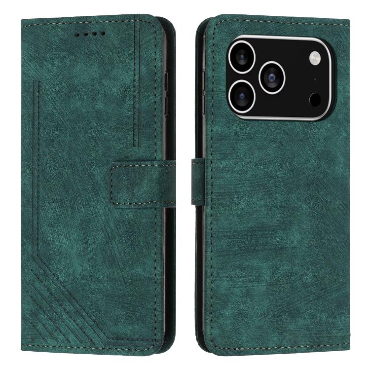 Skin Feel Stripe Pattern Leather Phone Case with Lanyard