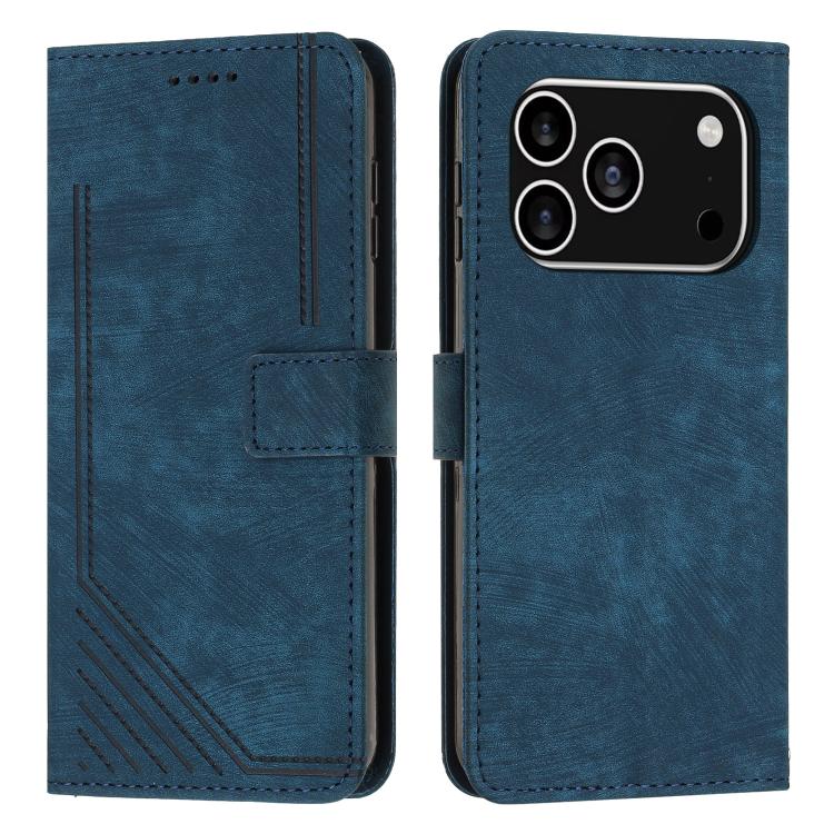 Skin Feel Stripe Pattern Leather Phone Case with Lanyard