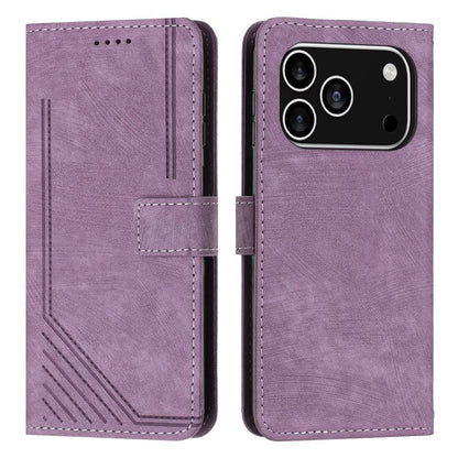 Skin Feel Stripe Pattern Leather Phone Case with Lanyard
