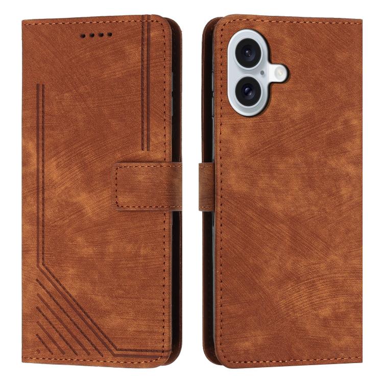 Skin Feel Stripe Pattern Leather Phone Case with Lanyard