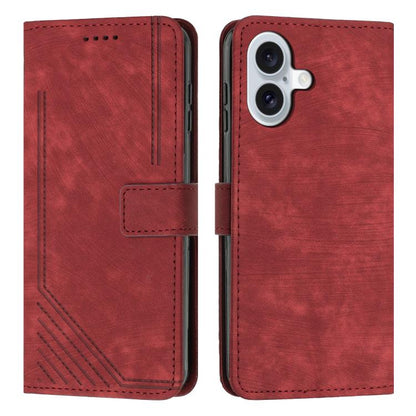 Skin Feel Stripe Pattern Leather Phone Case with Lanyard